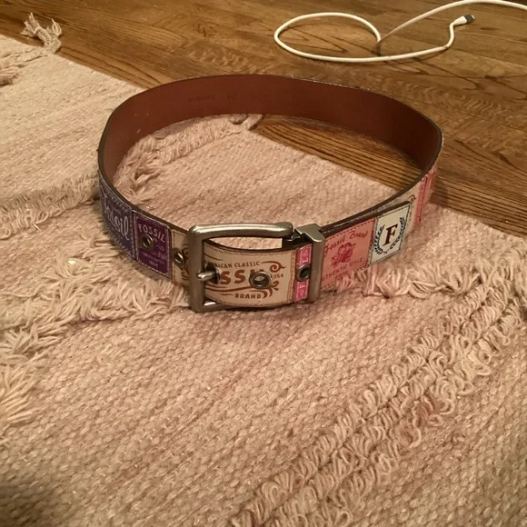 Fossil Logo Patchwork Unique Leather Belt SZ.S - Picture 14 of 16